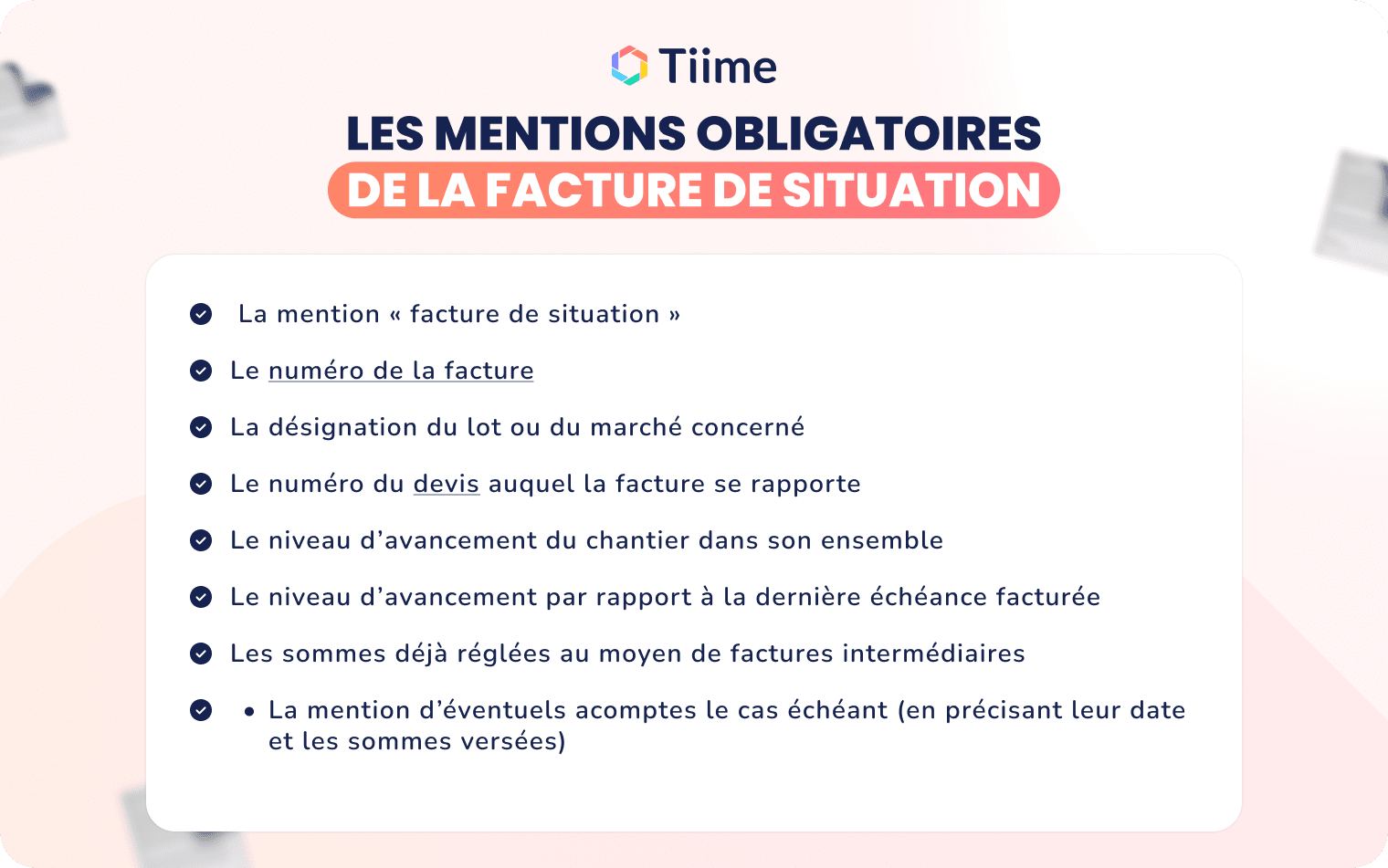 Les mentions obligatoires de la facture de la situation