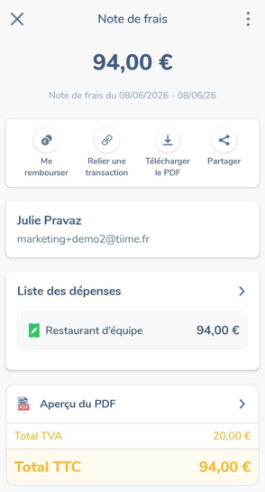 Note de frais Tiime