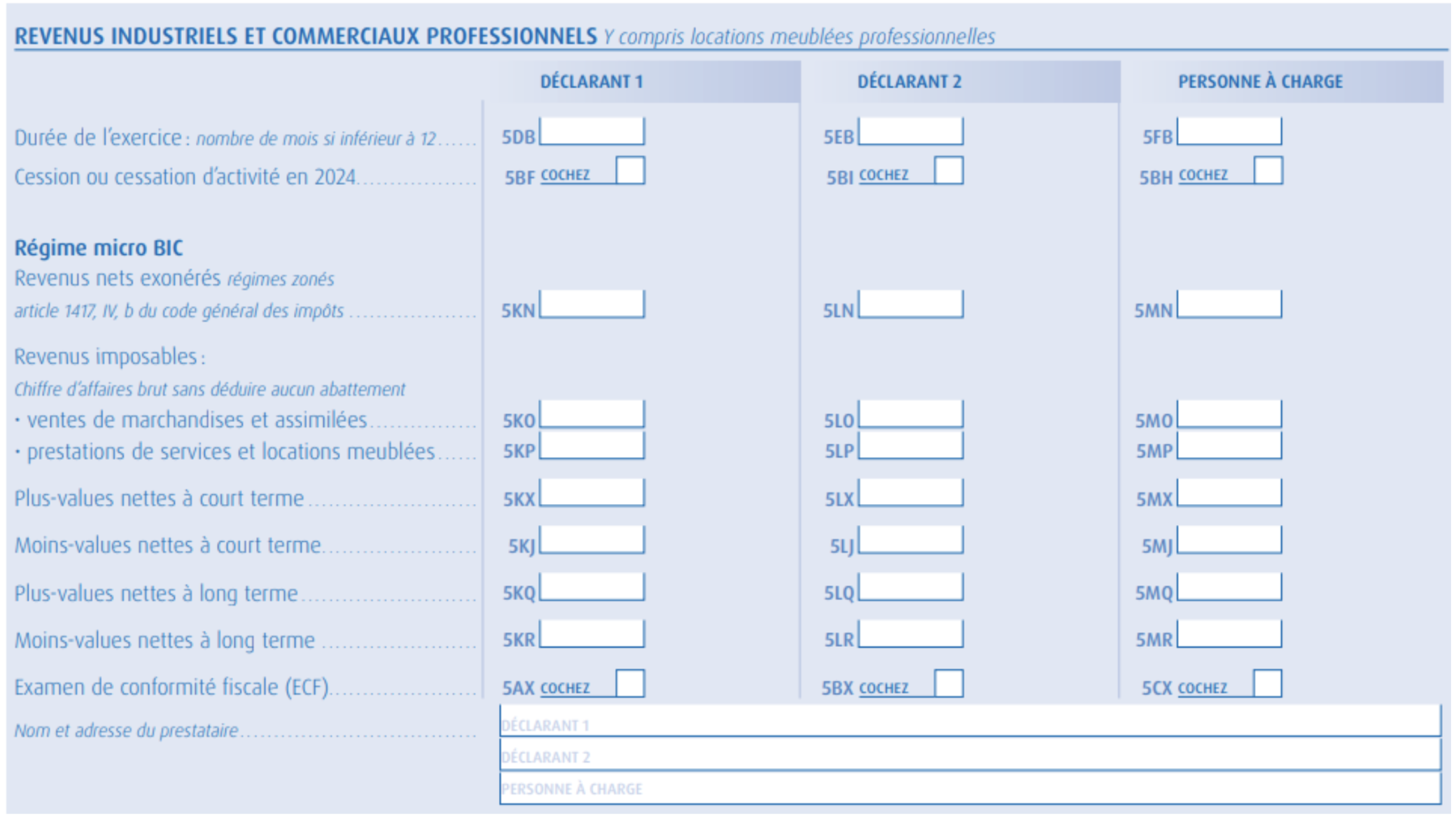 DÉCLARATION DES REVENUS INDUSTRIELS ET COMMERCIAUX SOUS LE RÉGIME MICRO BIC