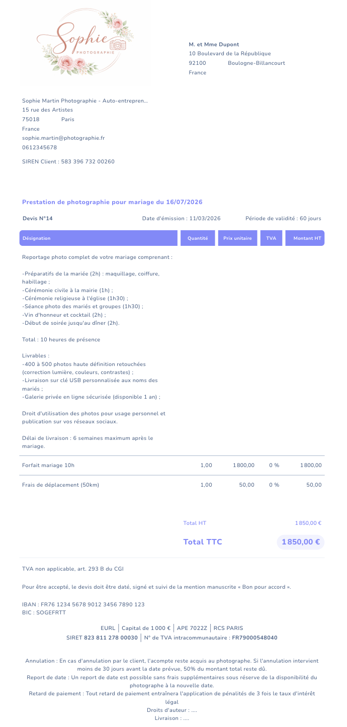 Exemple de devis conforme et complet