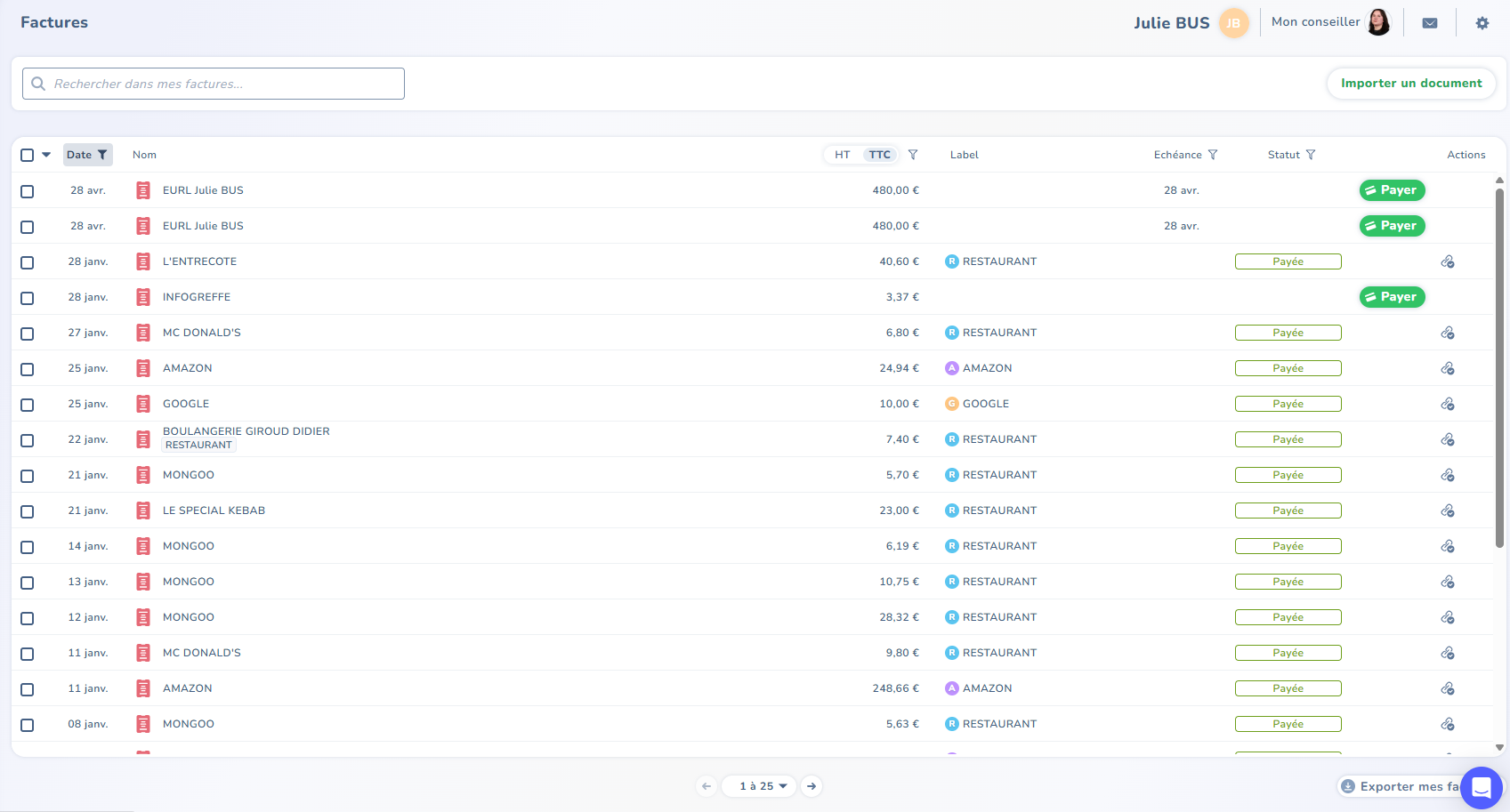 Gestion facture Tiime