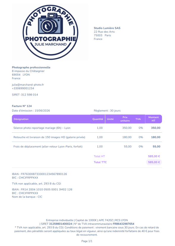 exemple facture photographe auto entrepreneur (rempli)