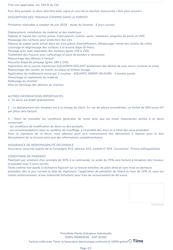 Devis conforme avec mentions obligatoire peintre